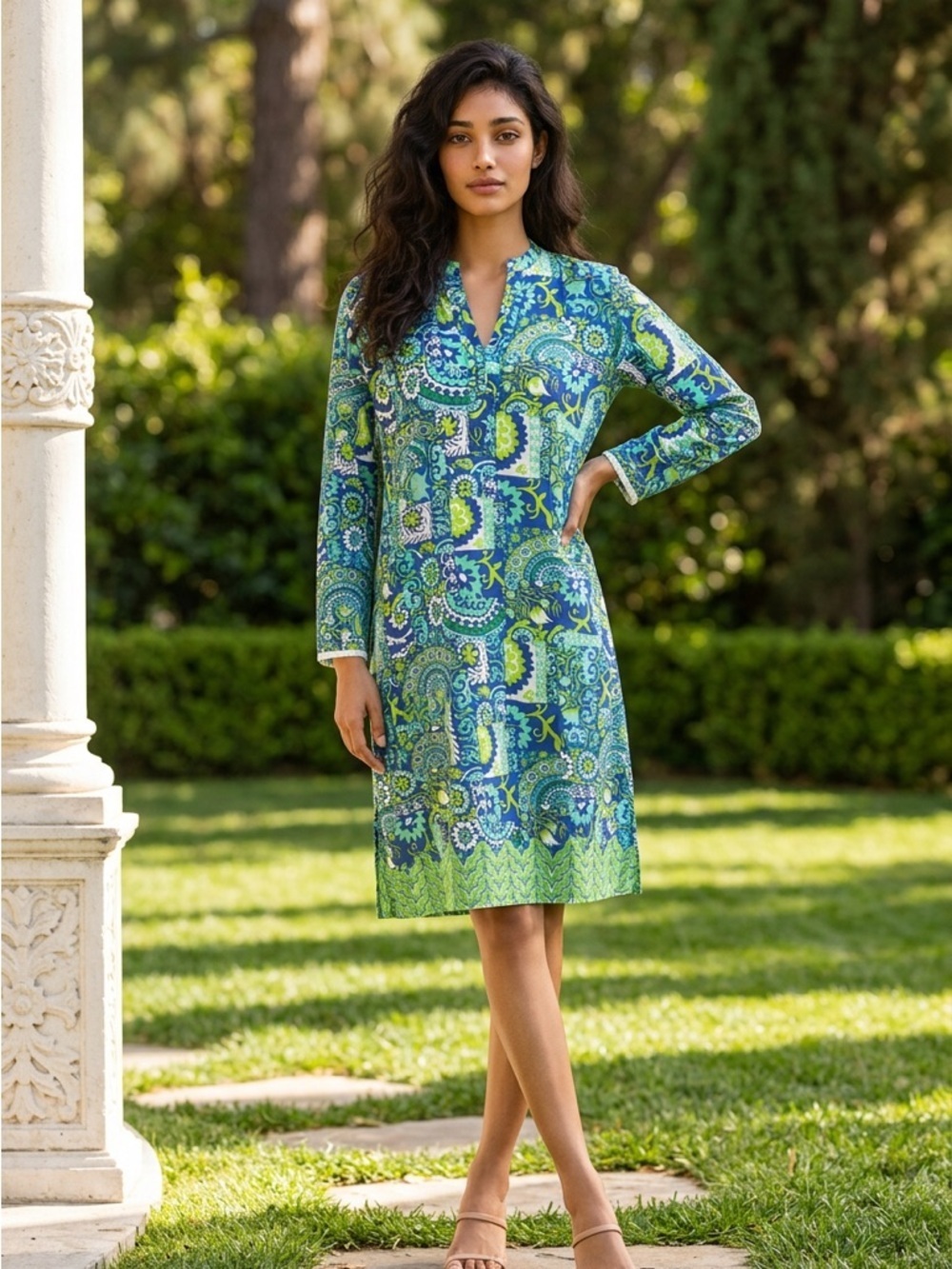 Khaadi Pret Women’s Size 14 Kaftan/Tunic Long Sleeve Paisley Print Shift Dress